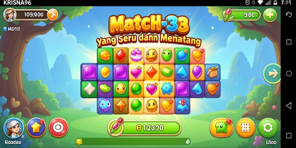 Tampilan gameplay KRISNA96 yang seru dalam setiap level Match-3.