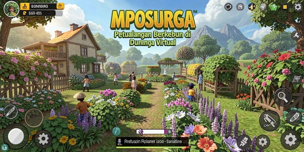 Gameplay menarik di <strong>MPOSURGA</strong> menampilkan ladang yang subur dan beragam aktivitas pertanian.