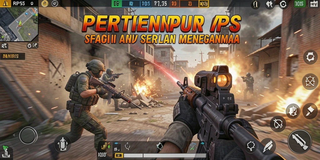 Menampilkan aksi menegangkan dalam permainan FPS RP55.